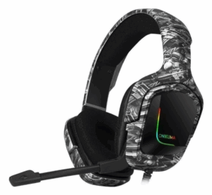 Auriculares Gamer Onikuma K20 Camuflaje Gris Con Luz Led